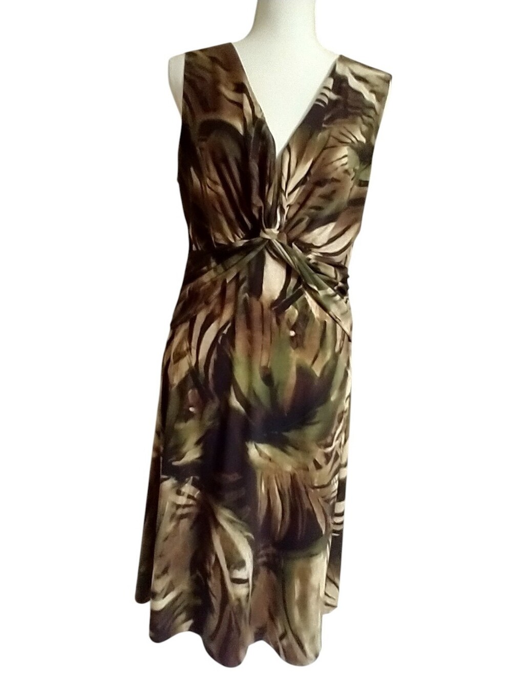 Dressbarn Olive Green & Brown Twist-Front Midi Dress